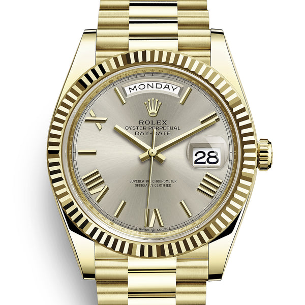 Rolex Day-Date 40 mm 228238 Silver Roman NEW 2024 President Yellow Gold