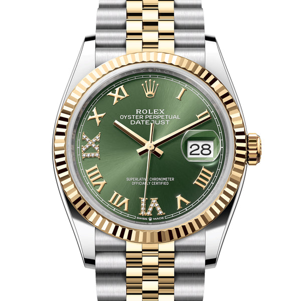 Rolex Datejust 36 mm 126233 Green Roman NEW 2025 SEPTEMBER Diamonds VI IX Jubilee Gold Steel