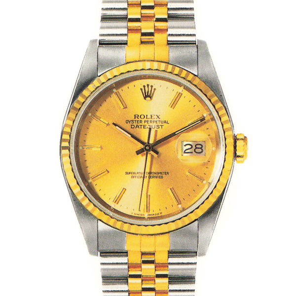 Rolex Datejust 36 mm 16233 Champagne Jubilee 1991 18k Yellow Gold & Steel