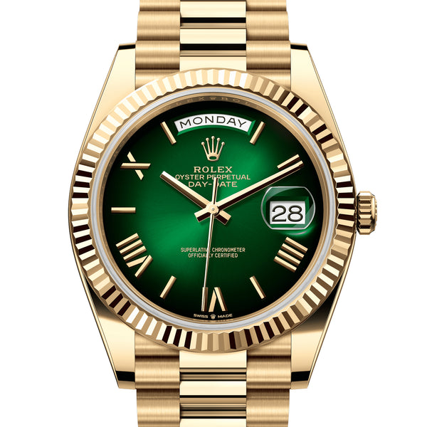 Rolex Day-Date 40 mm 228238 Green Ombré NEW 2024 President Yellow Gold