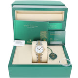 Rolex Datejust 278273-0028 white mother-of-pearl diamond dial Jubilee full set with white serial code tag and green ECO box; identifiers masked