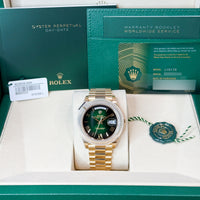 Rolex Day-Date 40 mm 228238 Green Ombre NEW 2025 STICKERS JULY President Yellow Gold