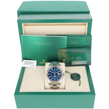Rolex Sky-Dweller blue Oyster full set with white serial code tag; identifiers masked