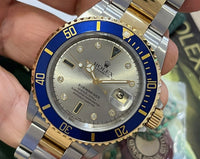 Rolex Submariner Date 16613 T Serti Silver Blue 2006 Yellow Gold Steel 40 mm