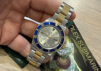 Rolex Submariner Date 16613 T Serti Silver Blue 2006 Yellow Gold Steel 40 mm