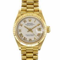 Rolex Lady-Datejust 69178 White Roman Papers c. 1986 Mint President 18k Yellow Gold 26 mm