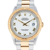 Rolex Datejust Turn-O-Graph 16263 White Roman c. 1995 Oyster 18k Yellow Gold & Steel 36 mm