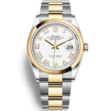 Rolex Datejust 126203 NEW White Roman Oyster Yellow Gold & Steel 36 mm