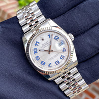 Rolex Datejust 116234 Silver Decorated Arabic 2016 Papers Box Jubilee White Gold & Steel 36 mm