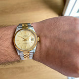 Rolex Datejust 16013 Tapestry Champagne c. 1986 Unpolished Jubilee 18k Yellow Gold & Steel 36 mm