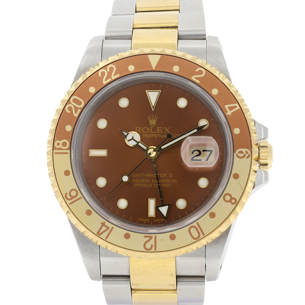 Rolex GMT-Master II 16713 Brown Root Beer 2000 Unpolished Oyster 18k Yellow Gold & Steel 40 mm