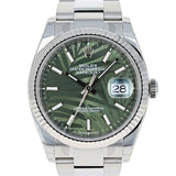 Rolex Datejust 126234 NEW November 2021 Stickers Olive Green Palm Oyster Steel 36 mm
